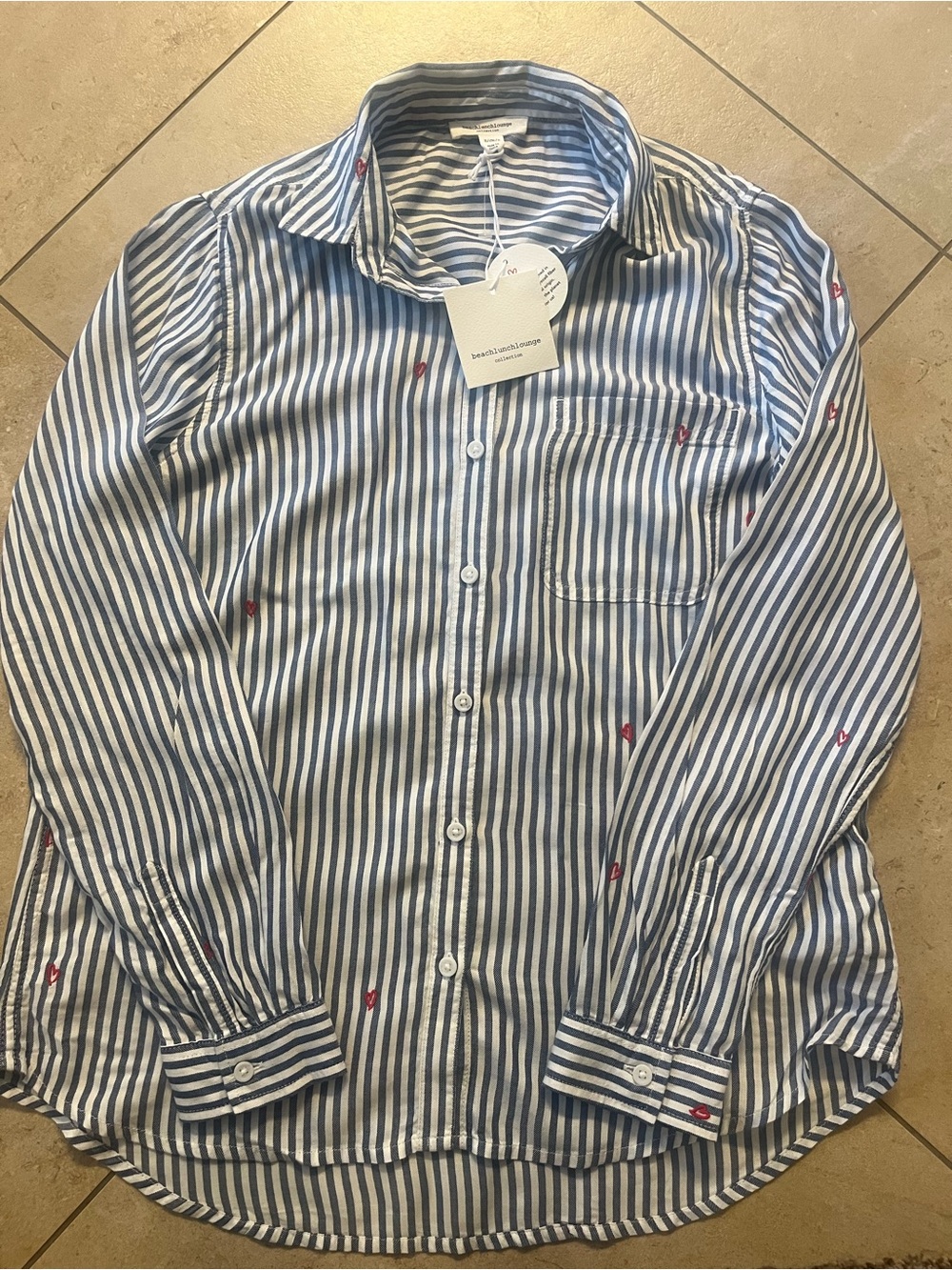 Beach Lunch Lounge
Kaylee Striped Long Sleeve Shirt
Blue White Red Hearts